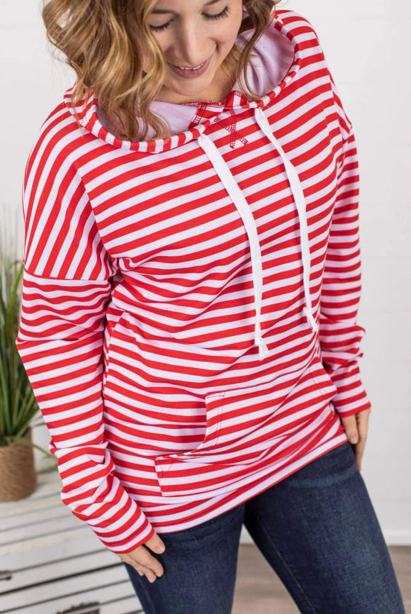 Red and White Lets Sail Away Hoodie