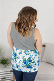 Ruffle Tank- Blue Floral and Stripes